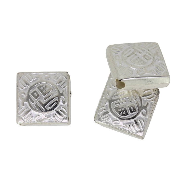 METAL PLATED PLASTIC / CCB BEADS - SQUARE DIAGONAL 01 RELIEF - 16х6mm SILVER - PACKAGE 500g Hole-2.3mm (785pcs.)