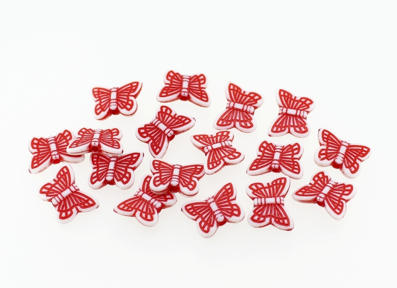 COLOR WASHED PLASTIC BEADS - BUTTERFLY 05 - RELIEF 11x14x4mm RED - PACKAGE 500g Hole-2.0mm (1800pcs.)