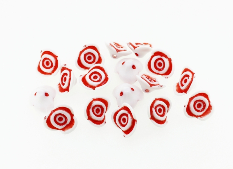 COLOR WASHED PLASTIC BEADS - ROSE BUTTON - 14x15x8mm RED - PACKAGE 500g Hole-1.8mm (920pcs.)