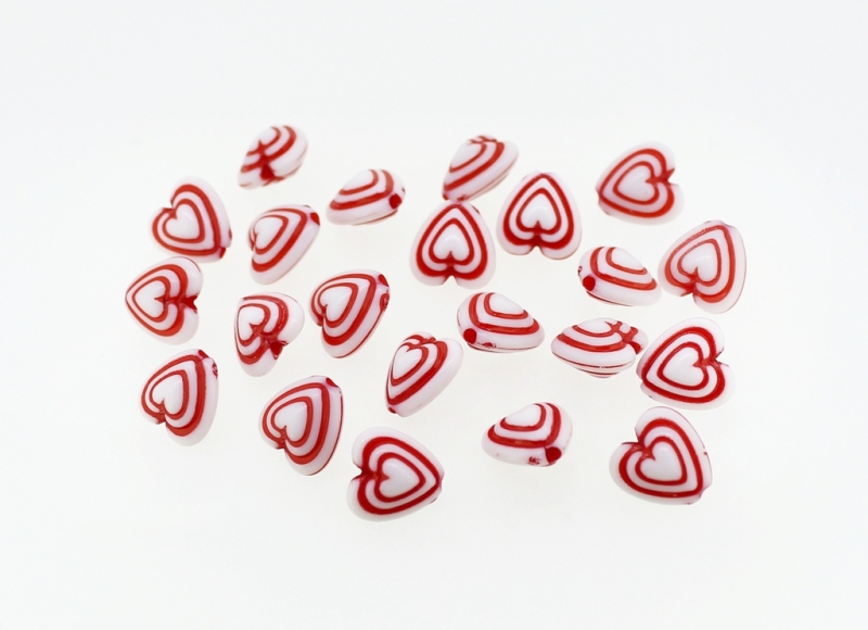 COLOR WASHED PLASTIC BEADS - HEART 05 GROOVE - 11x11x7mm RED - PACKAGE 500g Hole-1.8mm (1420pcs.)