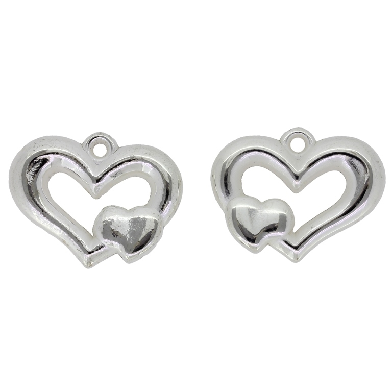 METAL PLATED PLASTIC / CCB PENDANTS - HEARTS 01 - 33x26x6mm SILVER - PACKAGE 500g Hole-2.8mm (190pcs.)