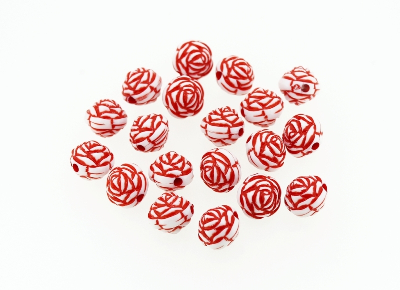 COLOR WASHED PLASTIC BEADS - BALL ROSE - 11mm RED - 50g Hole-2.2mm (87pcs.)