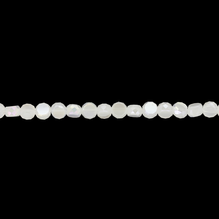 GLASS BEADS - CRYSTAL DISK FACETED - 6x3.5mm - АВ MILKY - WHITE 037АВ - STRING (96pcs.) Hole-1.5mm