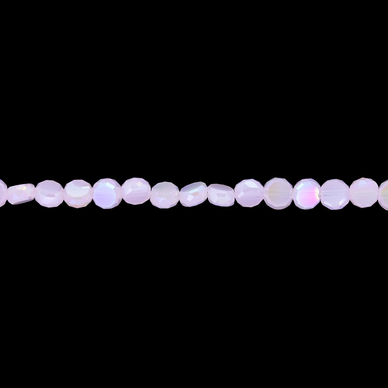 GLASS BEADS - CRYSTAL DISK FACETED - 6x3.5mm - АВ MILKY - PINK 047АВ - STRING (96pcs.) Hole-1.5mm