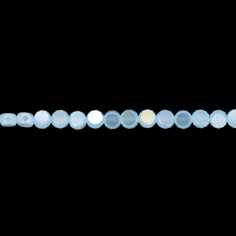 GLASS BEADS - CRYSTAL DISK FACETED - 6x3.5mm - АВ MILKY - BLUE (LIGHT) 041АВ - STRING (96pcs.) Hole-1.5mm