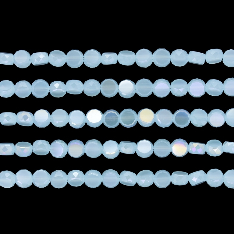 GLASS BEADS - CRYSTAL DISK FACETED - 6x3.5mm - АВ MILKY - BLUE (LIGHT) 041АВ - PACKAGE (5x96pcs.) Hole-1.5mm