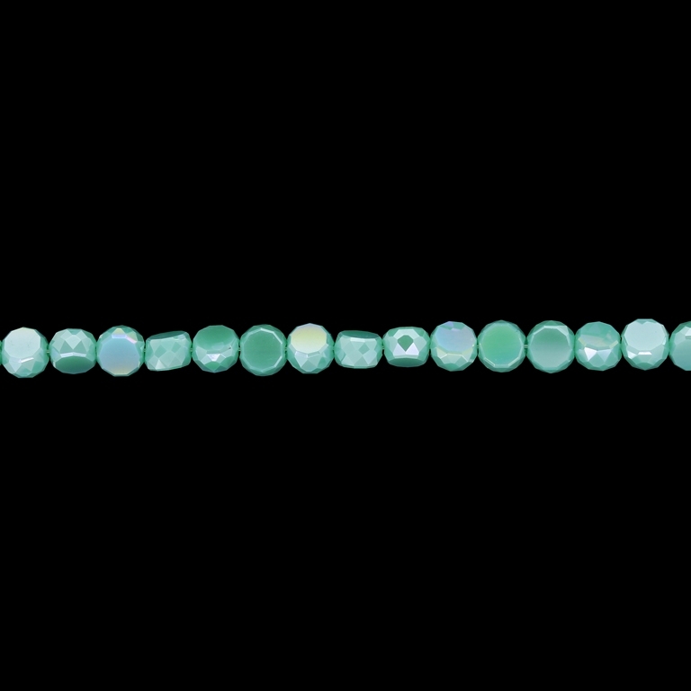 GLASS BEADS - CRYSTAL DISK FACETED - 6x3.5mm - OPAQUE - TURQUOISE GREEN 055Т - STRING (96pcs.) Hole-1.5mm