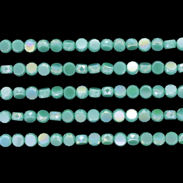 GLASS BEADS - CRYSTAL DISK FACETED - 6x3.5mm - АВ OPAQUE - TURQUOISE GREEN 055Т - PACKAGE (5x96pcs.) Hole-1.5mm