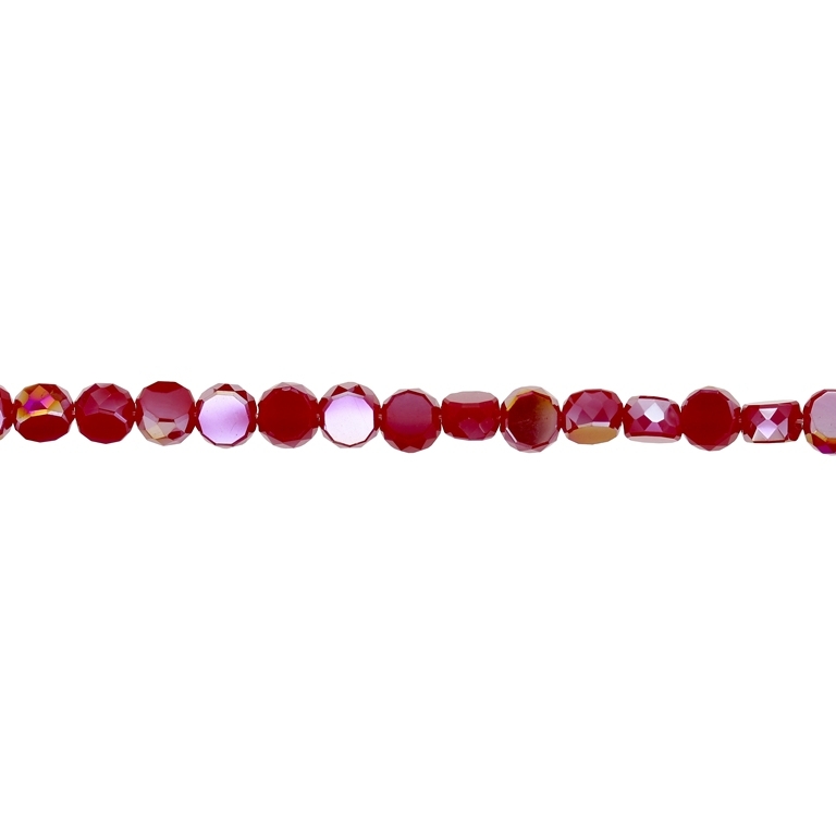 GLASS BEADS - CRYSTAL DISK FACETED - 6x3.5mm - АВ OPAQUE - RED 105САВ - STRING (96pcs.) Hole-1.5mm