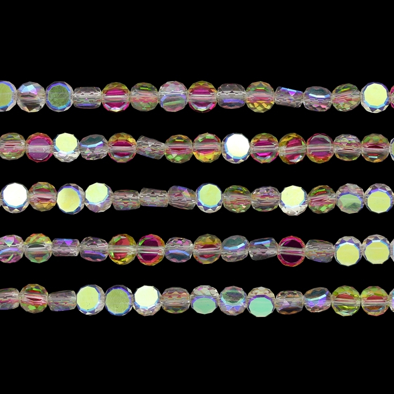 GLASS BEADS - CRYSTAL DISK FACETED - 6x3.5mm - АВ SEMI-METALLIC TRANSPARENT - GOLD-PINK - PACKAGE (5x96pcs.) Hole-1.5mm