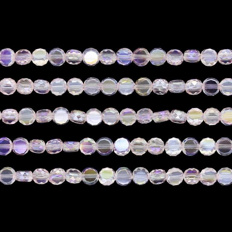 GLASS BEADS - CRYSTAL DISK FACETED - 6x3.5mm - АВ TRANSPARENT - PINK (LIGHT) 030АВ - PACKAGE (5x96pcs.) Hole-1.5mm