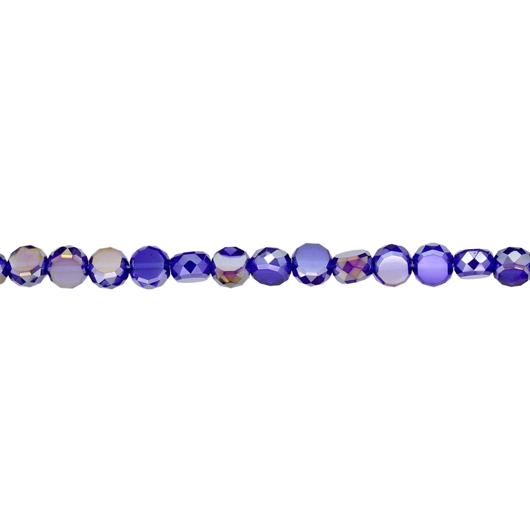 GLASS BEADS - CRYSTAL DISK FACETED - 6x3.5mm - АВ TRANSPARENT - BLUE (DARK) 005АВ - STRING (96pcs.) Hole-1.5mm