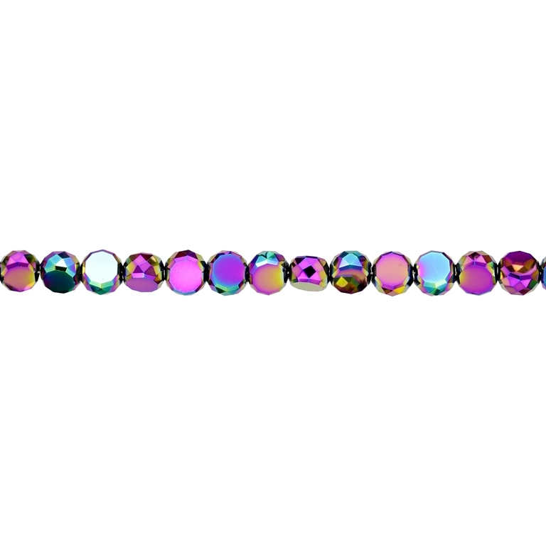 GLASS BEADS - CRYSTAL DISK FACETED - 6x3.5mm - METALLIC - RAINBOW 124 - STRING (96pcs.) Hole-1.5mm