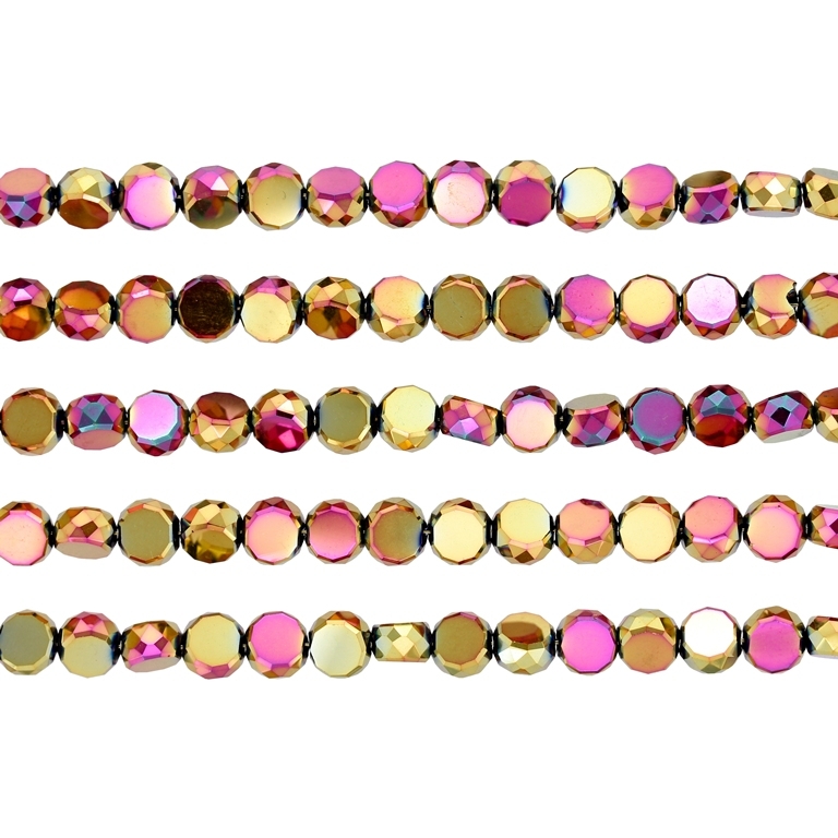 GLASS BEADS - CRYSTAL DISK FACETED - 6x3.5mm - METALLIC - GOLD-PINK - PACKAGE (5x96pcs.) Hole-1.5mm