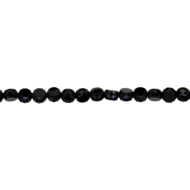 GLASS BEADS - CRYSTAL DISK FACETED - 6x3.5mm - OPAQUE - BLACK 002 - STRING (96pcs.) Hole-1.5mm