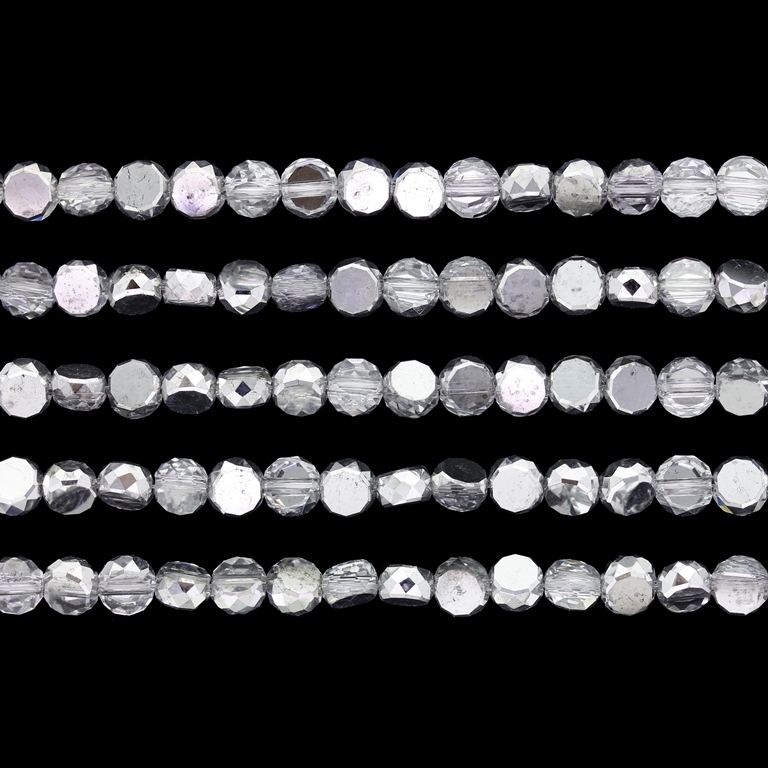 GLASS BEADS - CRYSTAL DISK FACETED - 6x3.5mm - SEMI-METALLIC TRANSPARENT - SILVER 108 - PACKAGE (5x96pcs.) Hole-1.5mm