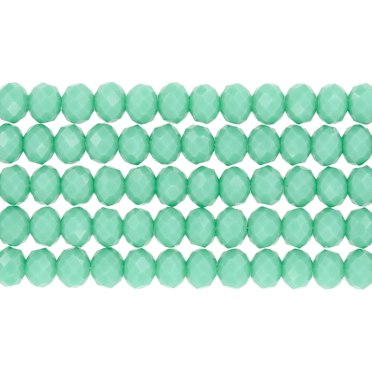 СТЪКЛЕНИ МЪНИСТА - КРИСТАЛИ - 8х6мм - ПЛЪТНИ - ТЮРКОАЗ ЗЕЛЕН 055С - НАНИЗ (66 бр.) Отвор-1.5мм