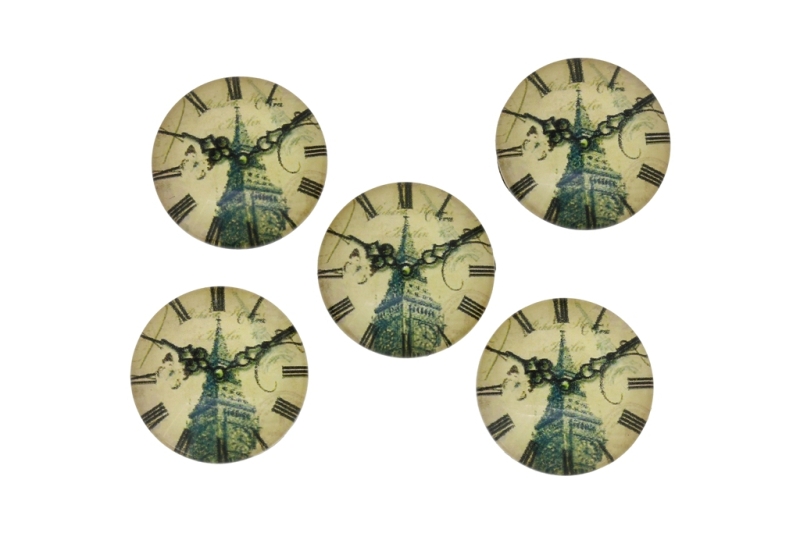 GLASS BEADS - CABOCHONS PATTERN - CIRCLE 20mm - CLOCK WITH BIG BEN - PACKAGE 25pcs.