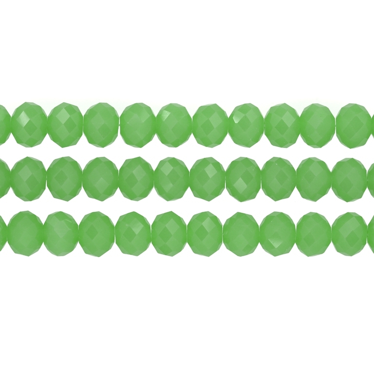 GLASS BEADS - FACETED RONDELLE CRYSTALS - 10x8mm - MILKY - GREEN 039Т - STRING (70pcs.) Hole-1.5mm