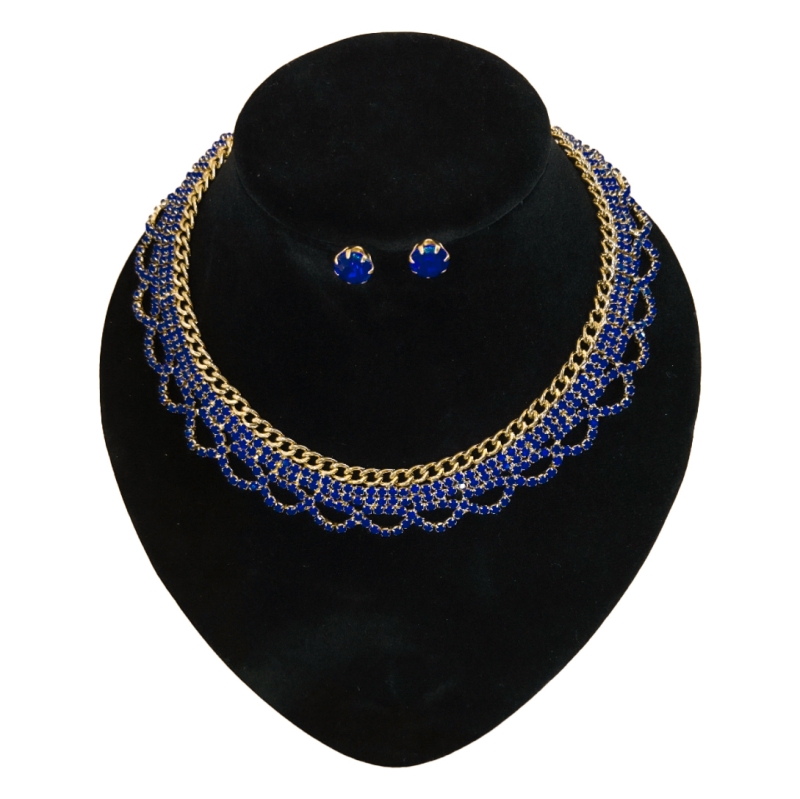 JEWELRY - SET - CHAIN ​​WITH CRYSTALS - S60 - GOLD WITH BLUE (DARK) - PACKAGE (2 sets)