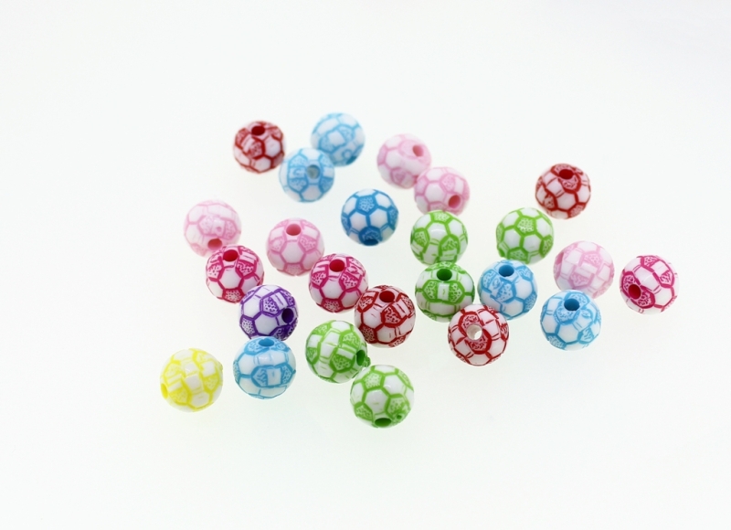 COLOR WASHED PLASTIC BEADS - FOOTBALL - 10mm MIX - PACKAGE 500g Hole-2.5mm (980pcs.)