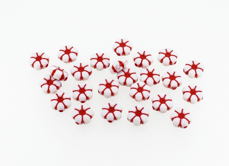 COLOR WASHED PLASTIC BEADS - FLOWER 01 - 10.5x5mm RED - PACKAGE 500g Hole-1.8mm (1450pcs.)