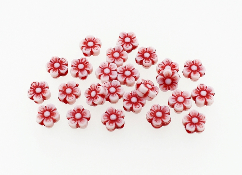 COLOR WASHED PLASTIC BEADS - FLOWER 02 - 8x4mm RED - 50g Hole-2.0mm (295pcs.)