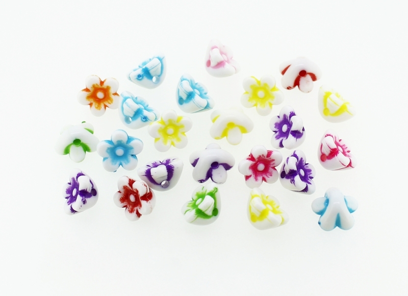 COLOR WASHED PLASTIC BEADS - FLOWER BUTTON - 10x7mm MIX - PACKAGE 500g Hole-1.8mm (1650pcs.)