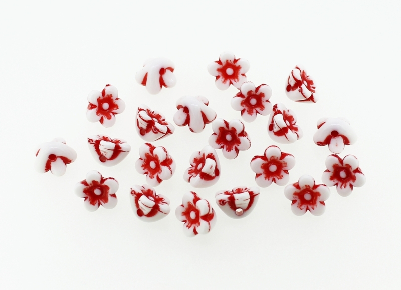 COLOR WASHED PLASTIC BEADS - FLOWER BUTTON - 10x7mm RED - PACKAGE 500g Hole-1.8mm (1650pcs.)