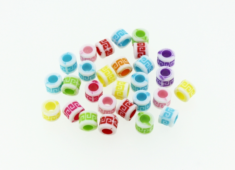 COLOR WASHED PLASTIC BEADS - CYLINDER 03 MEANDER - 5x6mm MIX - 50g Hole-3.5mm (410pcs.)