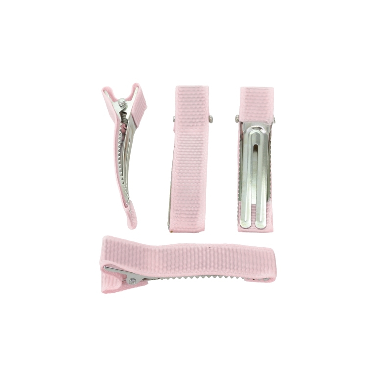 METAL ELEMENTS - CROCODILE DUCKBILL HAIR CLIP WITH TEETH 03 - METAL AND SATIN - 48x10x14mm NICKEL AND PINK (LIGHT) - 5pcs.