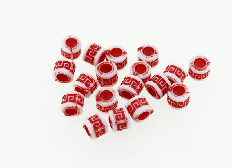 COLOR WASHED PLASTIC BEADS - CYLINDER 03 MEANDER - 5x6mm RED - PACKAGE 500g Hole-3.5mm (4200pcs.)