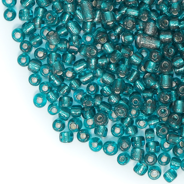 GLASS SEED BEADS - BALL 4mm - SILVER THREAD - TURQUOISE - 50g Hole-1.5mm