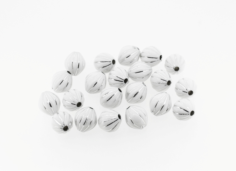 OPAQUE SILVER WASHED PLASTIC BEADS - ELLIPSE STRIPE 02 - 12x11mm WHITE - 50g Hole-2.5mm (65pcs.)