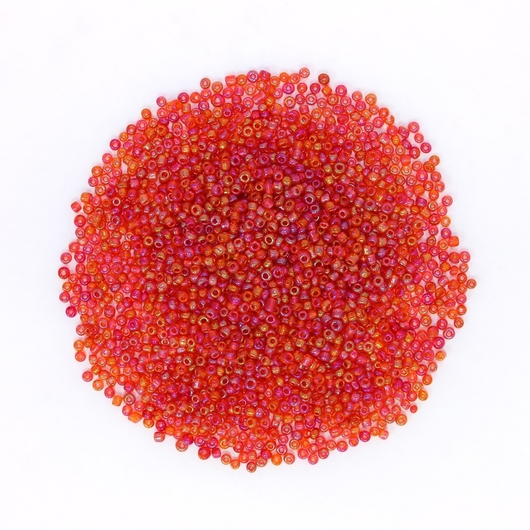 GLASS SEED BEADS - BALL 2mm - TRANSPARENT RAINBOW - RED 165 - PACKAGE 450g Hole-0.8mm