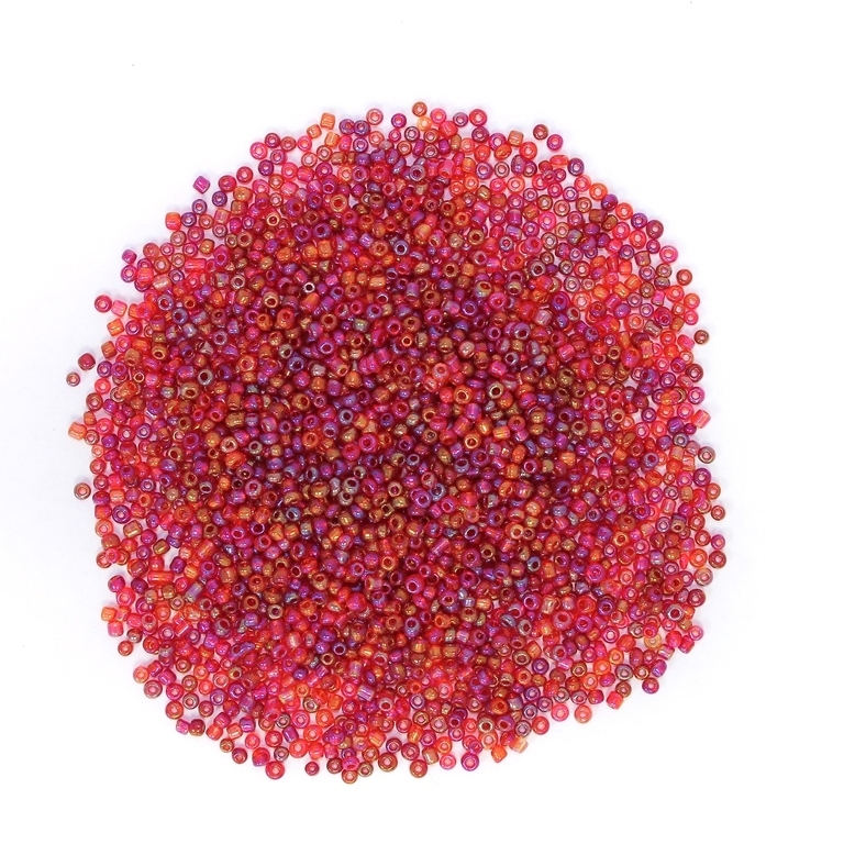 GLASS SEED BEADS - BALL 2mm - TRANSPARENT RAINBOW - RED 165B - PACKAGE 450g Hole-0.8mm