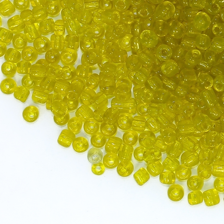 GLASS SEED BEADS - BALL 3mm - TRANSPARENT - YELLOW 000 - 50g Hole-1.0mm