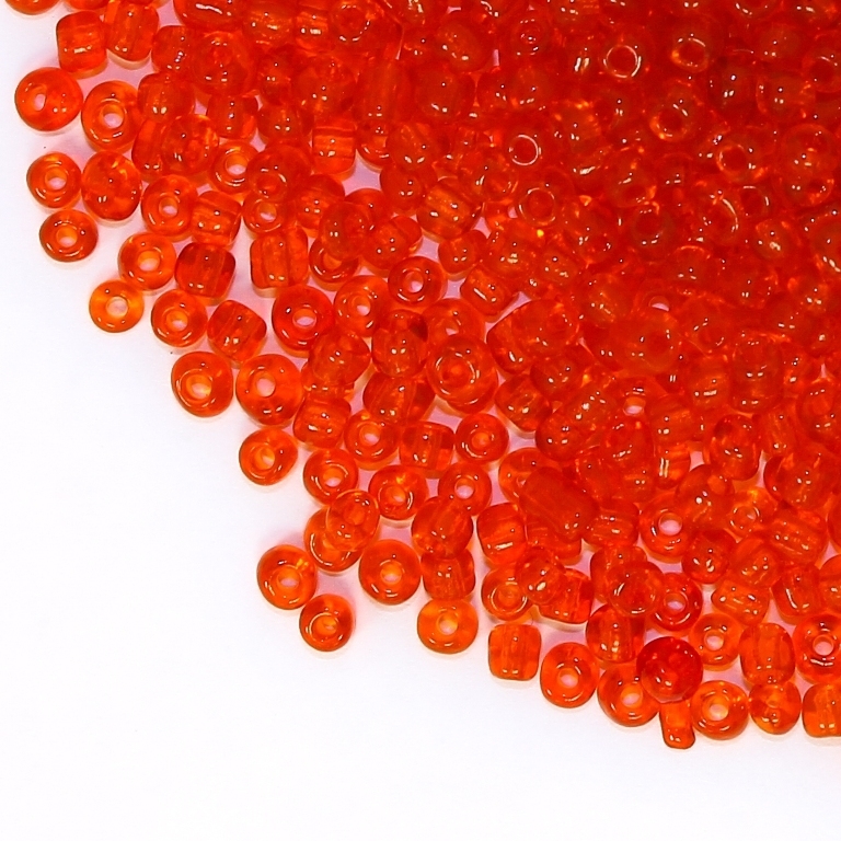 GLASS SEED BEADS - BALL 3mm - TRANSPARENT - RED (LIGHT) - 50g Hole-1.0mm