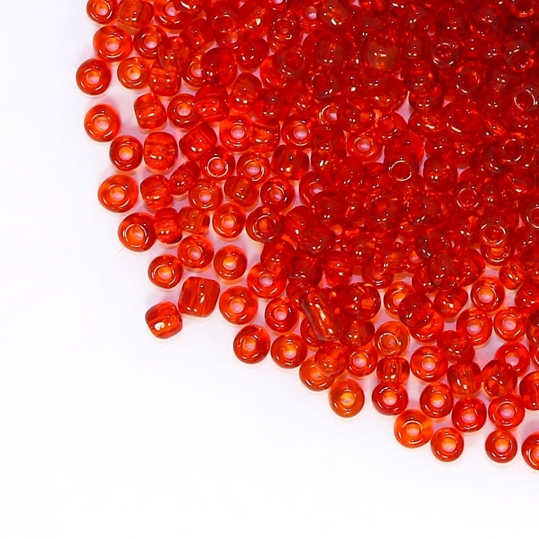 GLASS SEED BEADS - BALL 3mm - TRANSPARENT - RED (LIGHT) 5 - 50g Hole-1.0mm