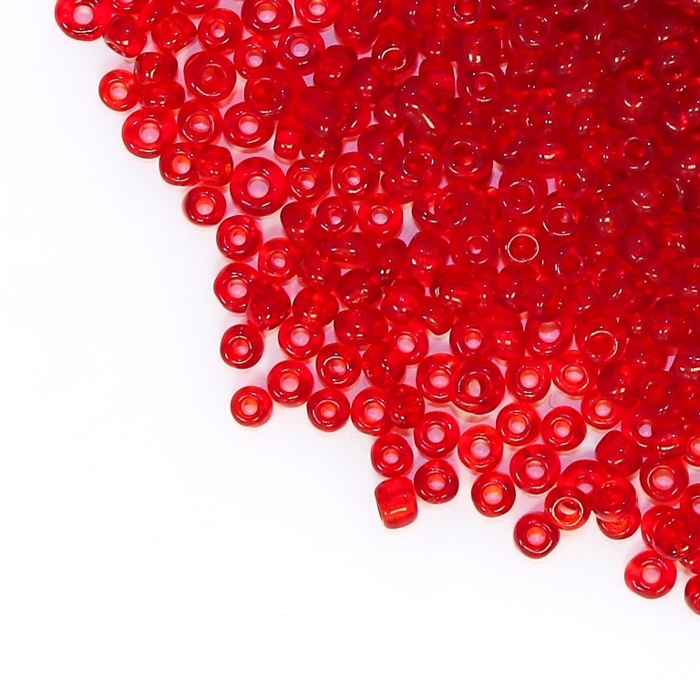 GLASS SEED BEADS - BALL 3mm - TRANSPARENT - RED (DARK) 5В - 50g Hole-1.0mm