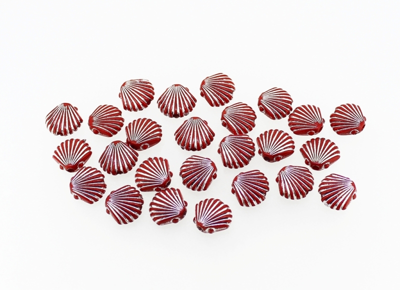 OPAQUE SILVER WASHED PLASTIC BEADS - SHELL - 10x12x4mm RED - PACKAGE 500g Hole-2.0mm (1750pcs.)