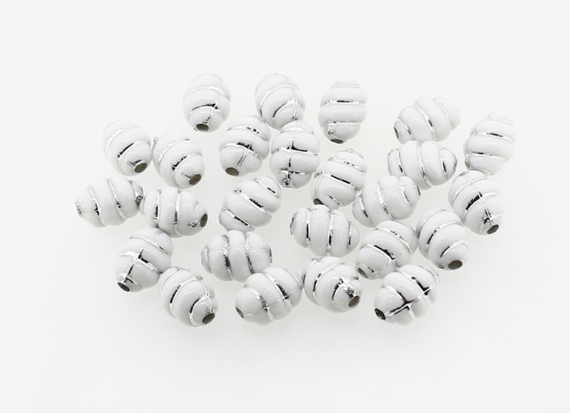 OPAQUE SILVER WASHED PLASTIC BEADS - OVAL SPIRAL - 12x9mm WHITE - PACKAGE 500g Hole-2.5mm (1000pcs.)