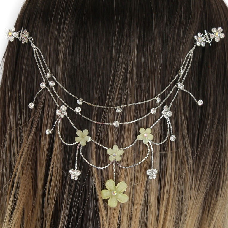 JEWELRY - HEADPIECE WITH CLAW HAIR CLIP UK002 - SILVER WITH YELLOW-WHITE - 1pc.