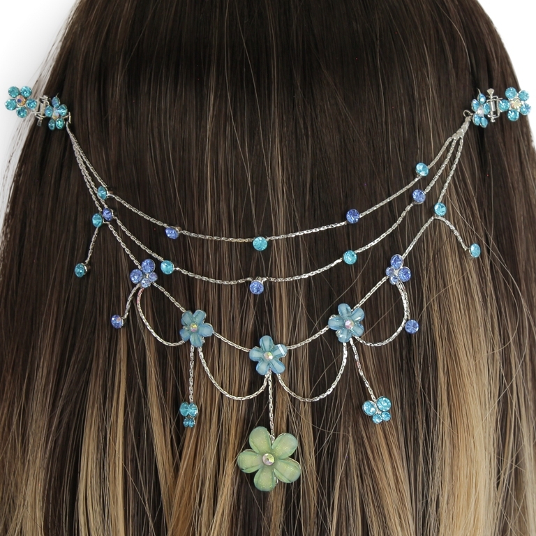 JEWELRY - HEADPIECE WITH CLAW HAIR CLIP UK002 - SILVER WITH TURQUOISE-BLUE - 1pc.