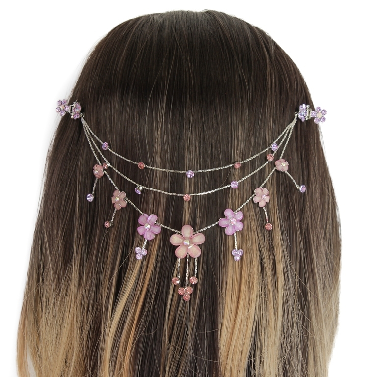 JEWELRY - HEADPIECE WITH CLAW HAIR CLIP UK004 - SILVER WITH PURPLE-ROSE DUST - PACKAGE 3pcs.