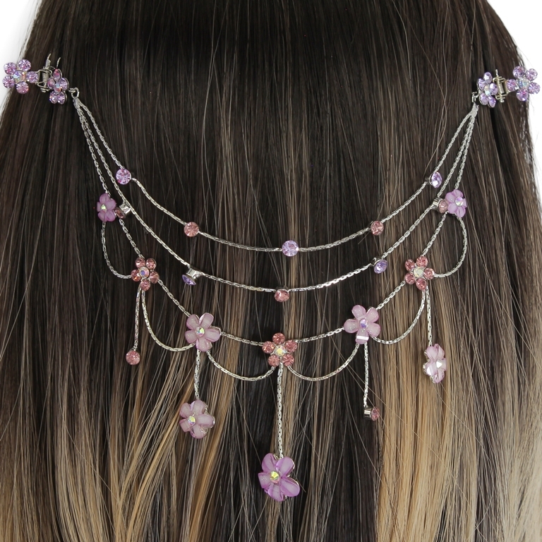 JEWELRY - HEADPIECE WITH CLAW HAIR CLIP UK005 - SILVER WITH PURPLE-ROSE DUST - 1pc.