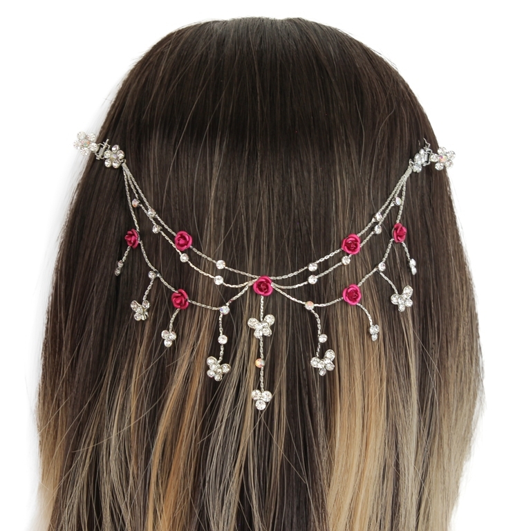 JEWELRY - HEADPIECE WITH CLAW HAIR CLIP UK007 - SILVER WITH WHITE-CYCLAMEN (DARK) - PACKAGE 3pcs.