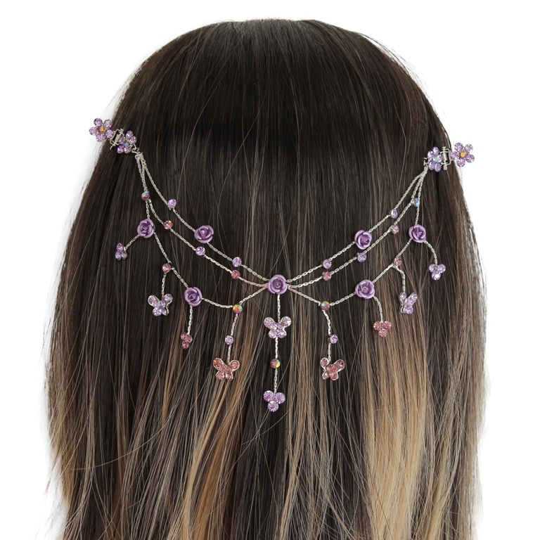 JEWELRY - HEADPIECE WITH CLAW HAIR CLIP UK007 - SILVER WITH PURPLE (LIGHT)-PURPLE - PACKAGE 3pcs.