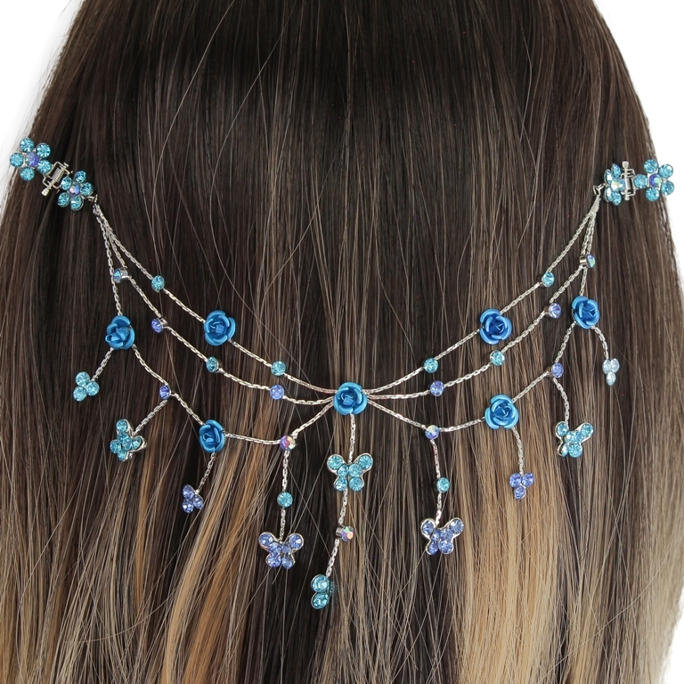 JEWELRY - HEADPIECE WITH CLAW HAIR CLIP UK007 - SILVER WITH BLUE (LIGHT)-BLUE - 1pc.