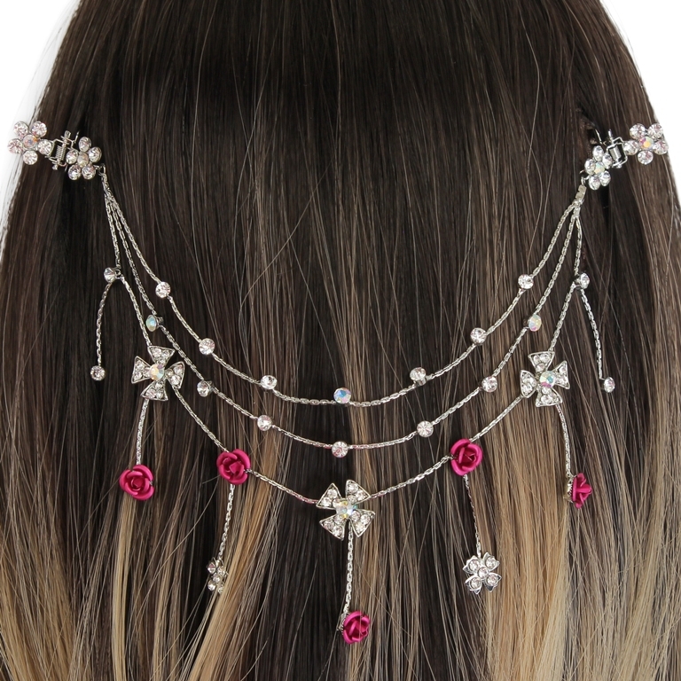 JEWELRY - HEADPIECE WITH CLAW HAIR CLIP UK009 - SILVER WITH WHITE-CYCLAMEN (DARK) - 1pc.